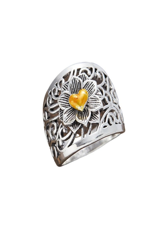 BlingNook Chunky Silver Boho Rings For Women, Vintage Style Heart Shaped Bohemia Trendy Stackable Ring Non Tarnish Mother Jewelry Wife Gift (Silver BOHO, 6) - Image 1